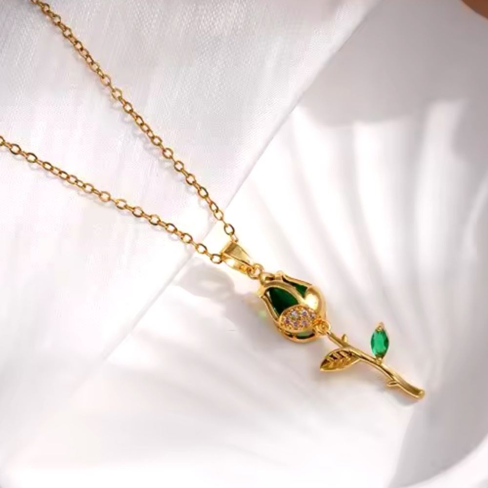 Gold Filled Green Cubic Zirconia Necklace
